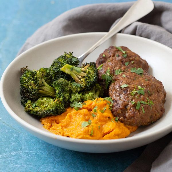 Jalapeño Bacon Burgers with Broccoli & Mashed Sweet Potatoes Cheap